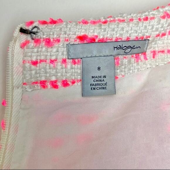 Halogen Pink Eyelash Tweed Zip Pocket Pencil Skirt Barbie Preppy Career 8 - Picture 2 of 6